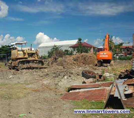 Image of heavy construction equipments at Linmarr Towers Condominium Complex